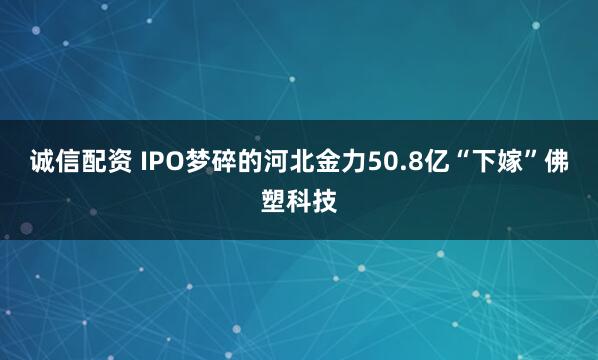 诚信配资 IPO梦碎的河北金力50.8亿“下嫁”佛塑科技